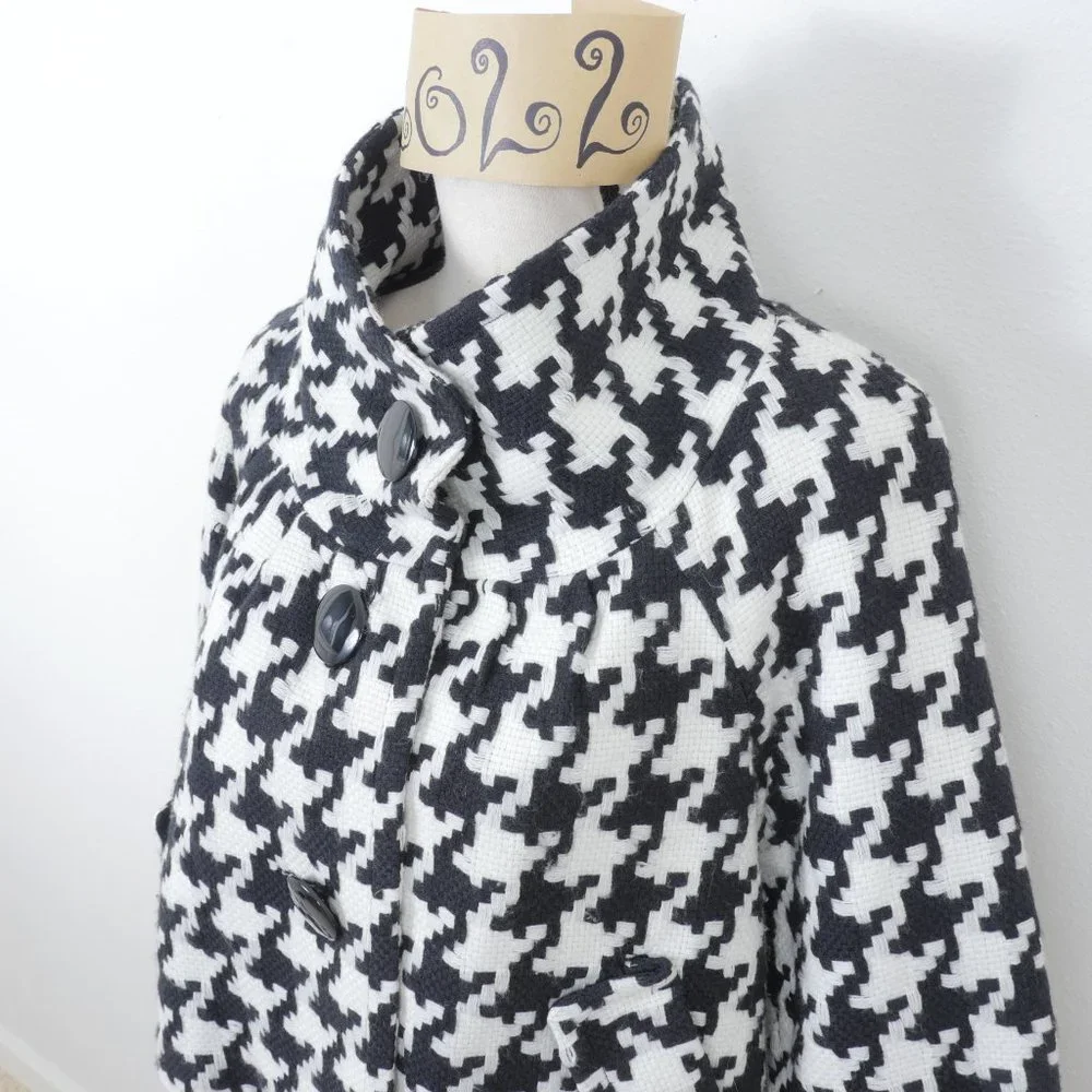 Nygard Black White Houndstooth Design Retro Coat Wide Half Sleeve SZ 8 Jacket - Picture 5 of 14